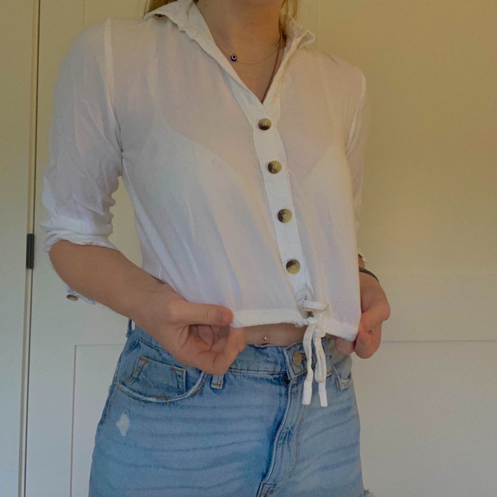 Cropped white button down with tie, size small